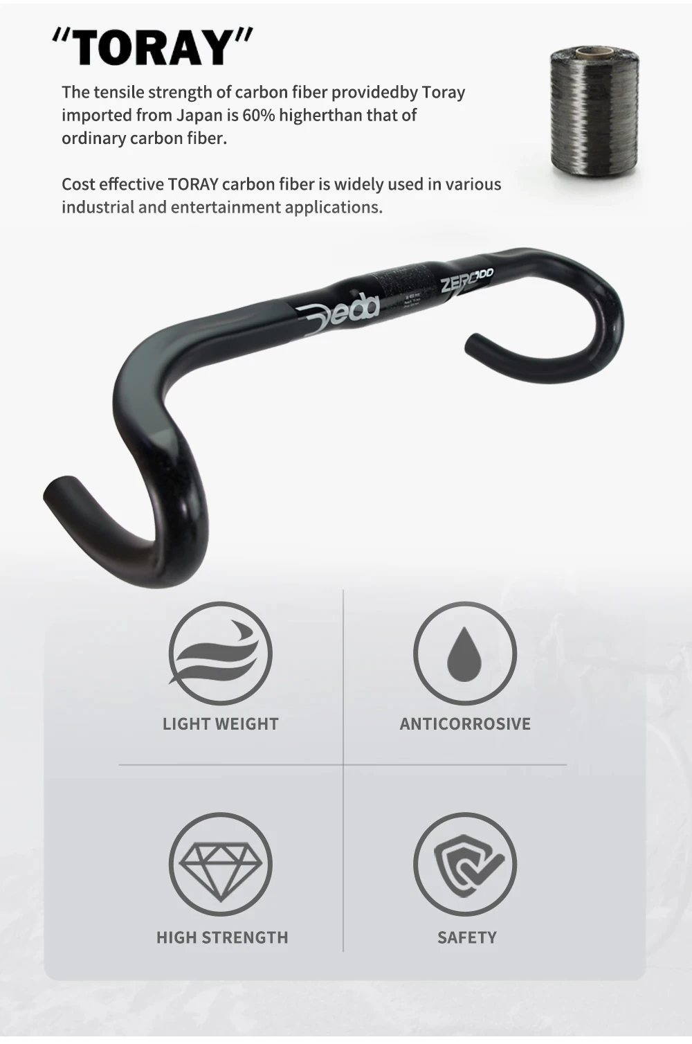 DEDA Zero100 Road Bicycle Carbon Handlebar Reduce Resistance Bent Bar Strengthen Bike Parts 380mm External Routing Black Matte