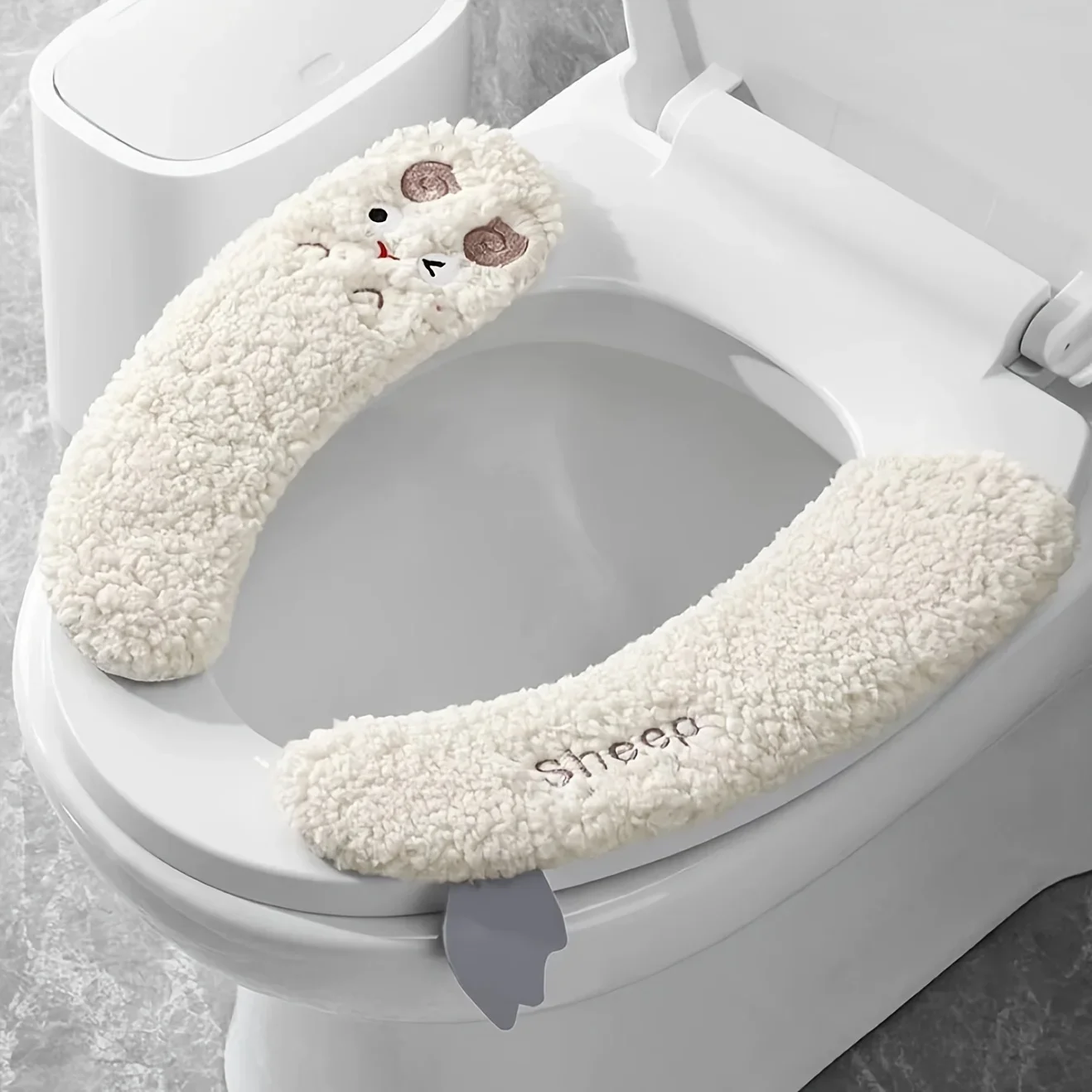 Thickened Warm Plush Sterile Toilet Seat Cover -1 Pair, Adhesive, Suitable for All Seasons, Hand Washable Polyester Material 5