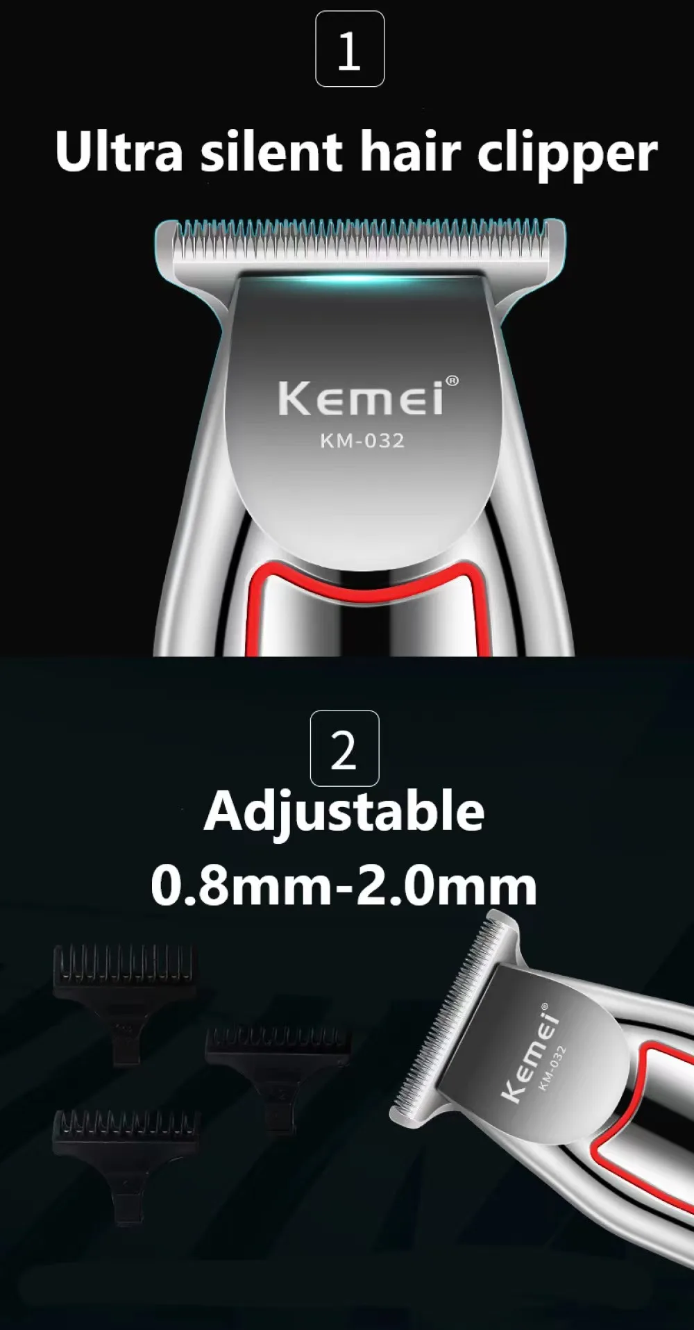 Kemei Hair Trimmer Electric Beard Trimmer ForMen Hair Clipper Hair Cutter Machine HaircutGrooming Kit KM-032