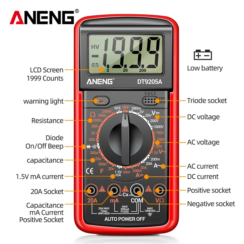 ANENG – multimètre numérique professionnel automatique DM850, 1999 points,  testeur automatique de tension AC/DC, outil de détection d'ammètre de  courant Ohm - AliExpress