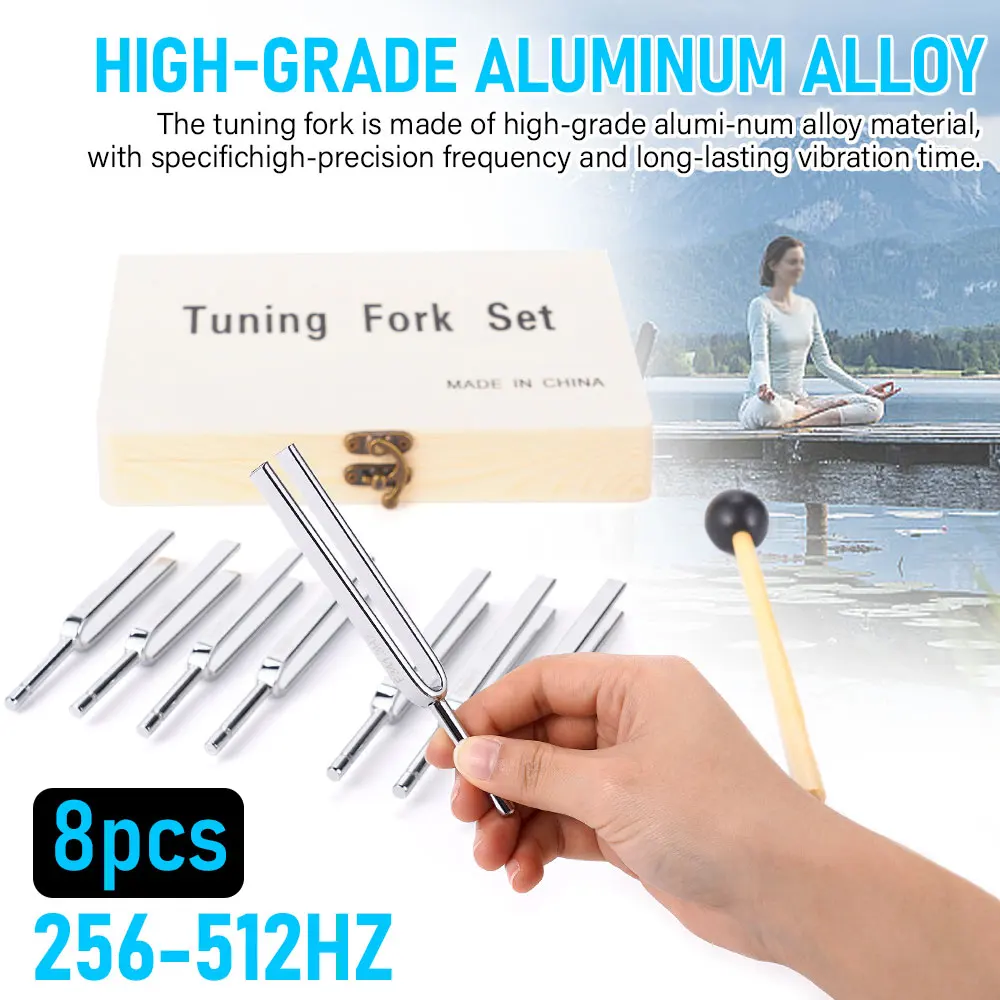 8Pcs 256-512HZ Steel Tuning Fork Set Health Physics Vibration Medical Diagnostic + Mallet Vibration Healing Therapy Medical Tool 5