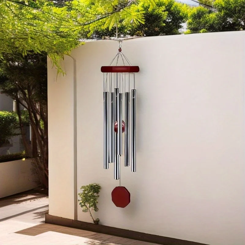 Metal Wind Chimes 6 Tubes Aluminum Wooden Hanging Ornament No Battery Required for Your Garden