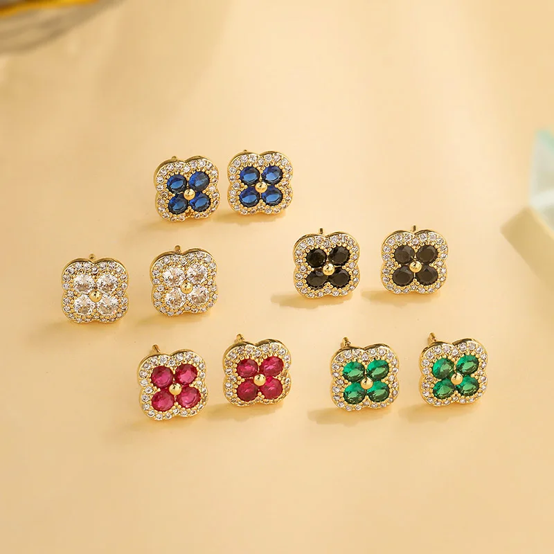 HECHENG 18K Gold Plated CZ Stone Flower Earrings image 1