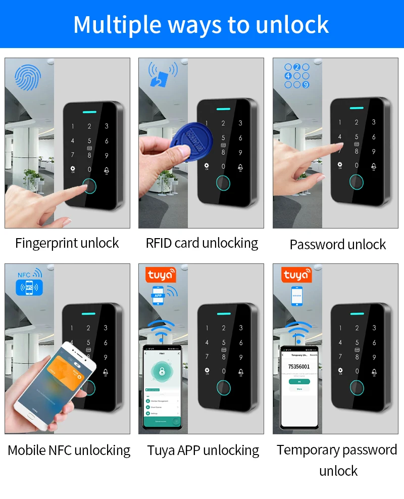 13.56Mhz Rfid Card Keypad Waterproof Tuya APP Door Lock Door Access Control Syst