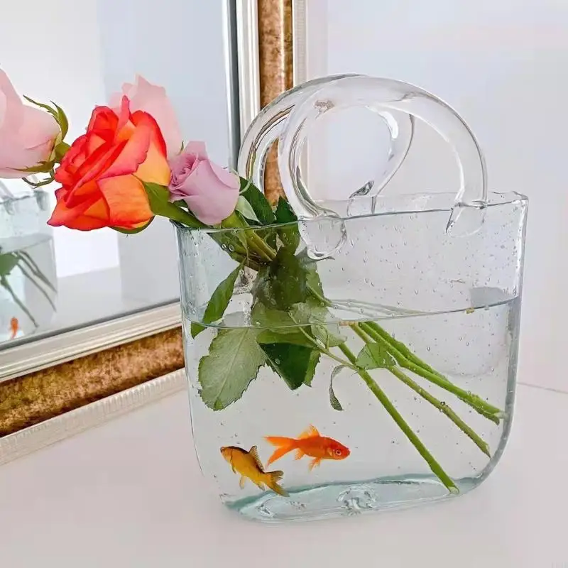 Clear Glass Vase Fish Tank Decoration Ornaments Handbag Decoration for Wedding Birthday Holiday Party Decoration 3