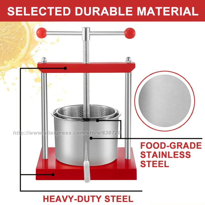 Cheese Tincture Herb Fruit Wine Manual Press, 5.5L Power Ball Handle-Stainless Steel & Iron for Juice,Cider,Wine,Olive Oil