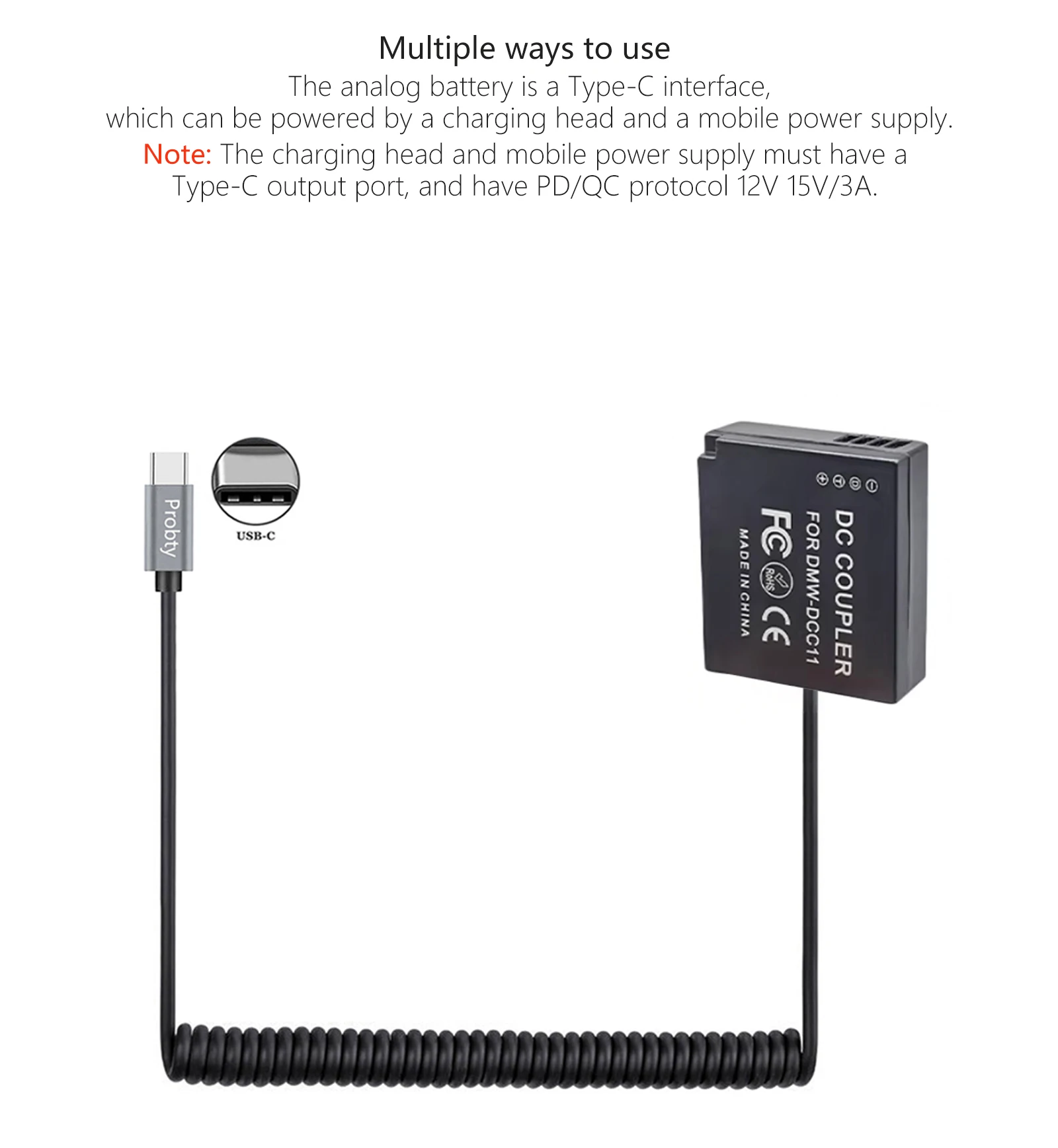 파나소닉 루믹스 GX7 GX85 GX9 TX1 TX2 GF3 GF5 GF6 ZS100 ZS200 TZ110 ZS80 G100 카메라용 USB-C to DMW-DCC11 더미 배터리