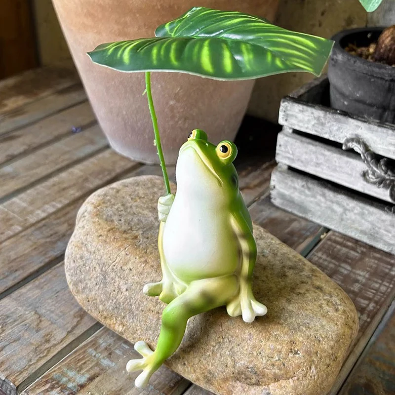 Resin Frog Umbrella Shaped Ornament, Outdoor Garden Courtyard Home Decorations Balcony Desktop Fish Tank Landscape Ornament, 1Pc