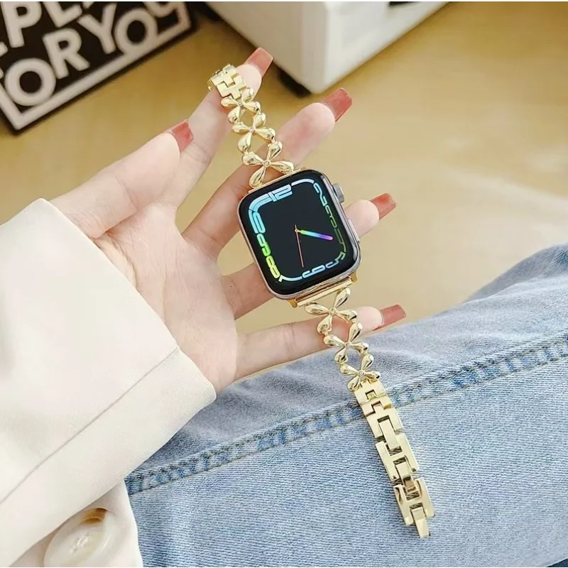 Lucky Clover Chain for Apple Watch 38/40/41mm 42/44/45/49mm Fashion Simple Premium Feeling Watch Band