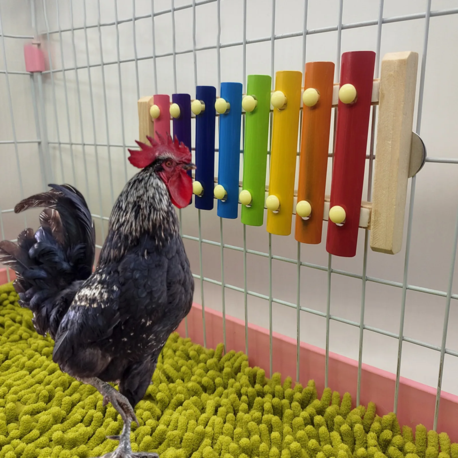 Chicken Toys Accessories Bird Chicken Xylophone Toy Wooden Suspensible Bird Cage Accessories Musical Toy with 8 Keys for Chicken Parrot Macaw Hens