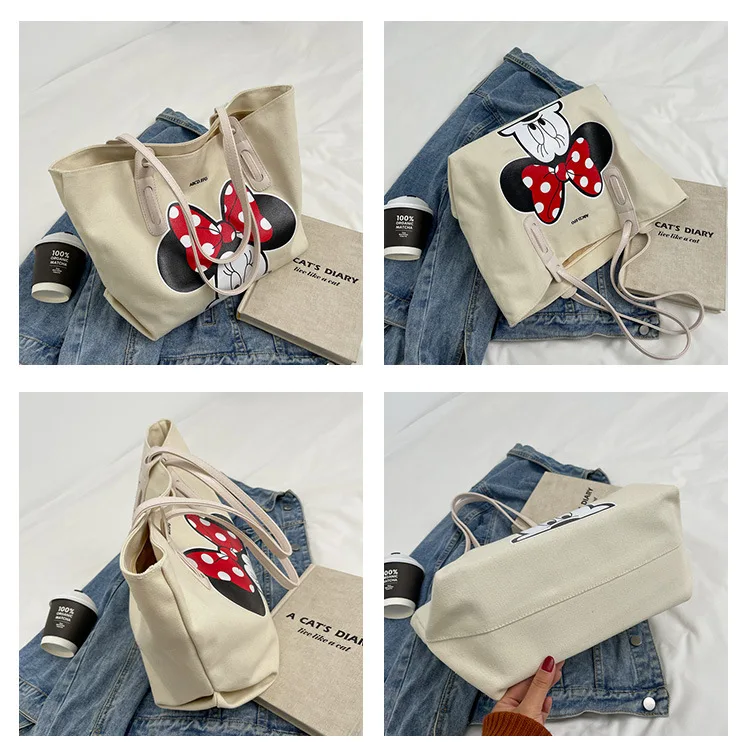 Disney Mickey New Canvas Handbag Luxury Brand Women's Shoulder Bag Large Capacity High Quality Fashion Travel Storage Bag