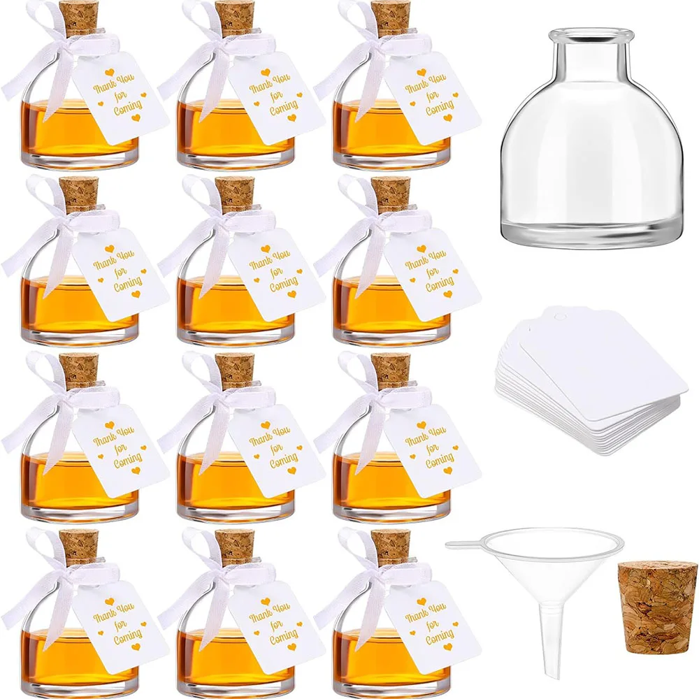 12 Bottigliette Di Vetro Da 60ml Con Tappo A Vite E Imbuto | Set Mini Contenitori Per Liquori, Oli, Sciroppi E Spezie
