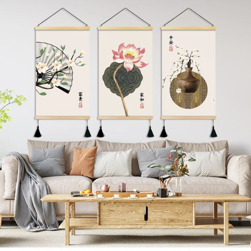

Chinese Style Flower Scroll Wall Paintings Vintage Room Decor Aesthetic Living Room Bedroom Decoration Tapestry Wall Art Poster