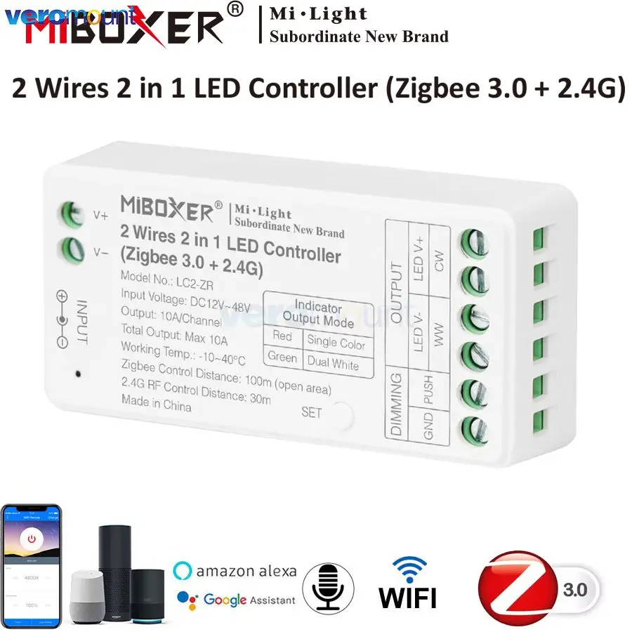 Miboxer Zigbee 3.0 Controller Per Strisce Led Monocolore 2.4G Dual White 2 In 1 Dimmer Per Dc 12V 24V Cct 2 Fili Cob Strips Light
