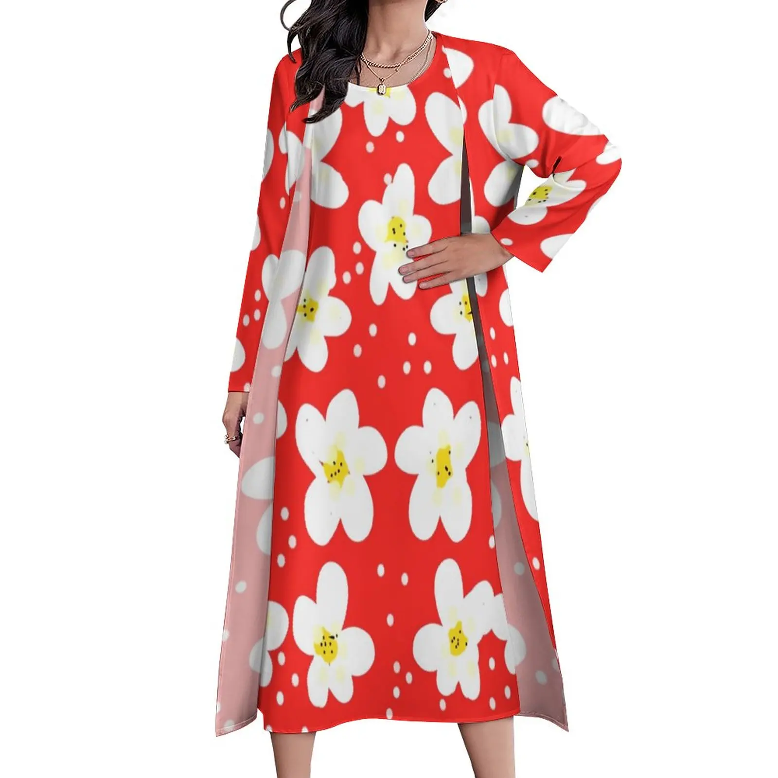 

Bright Flowers Dress White Daisies Print Vintage Maxi Dress Streetwear Casual Long Dresses Lady 2 Piece Graphic Oversize Clothes