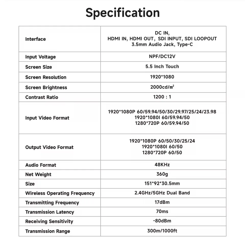 Vaxis Atom A5 SDI Wireless Monitor 5.5 inch Touchscreen Display RX & TX Mode Switching Trigger Control Portable Monitor
