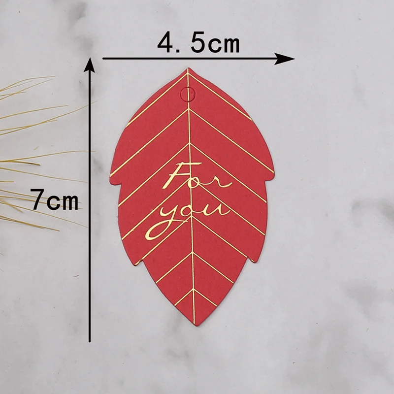 50Pcs Gold Foil Leaf Shape Thank You Hang Tag 4.5x7cm Birthday Cake Baking Tag for Wedding Party DIY Craft Paper Decoration
