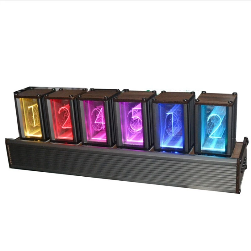 

LED Pseudo Glow Tube Clock RGB Colorful Discoloration Walnut Aluminum Alloy Digital Tube DIY Kits 6-Bit Kit