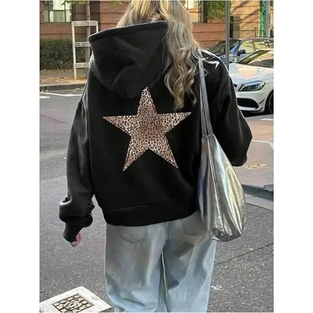 Star Graphic Hoodies Y2k Leopard Print Hooded Sweatshirt Cheetah Hoodie Streetwear Fashion Casual HipHop Harajuku Unisex