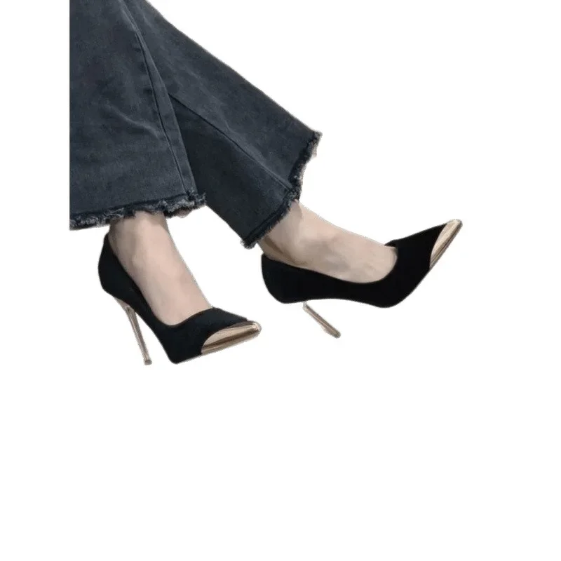 ربيع الخريف موضة جديدة فاخرة معدنية أشار تو المخمل...