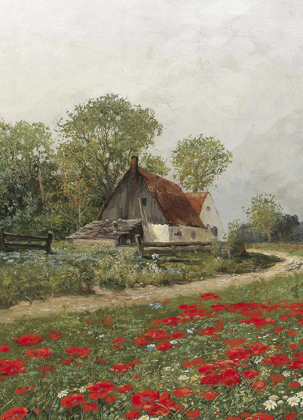 Wildflower Field Canvas Painting - Neutral Landscape Art for Farmhouse Living Room Decor
