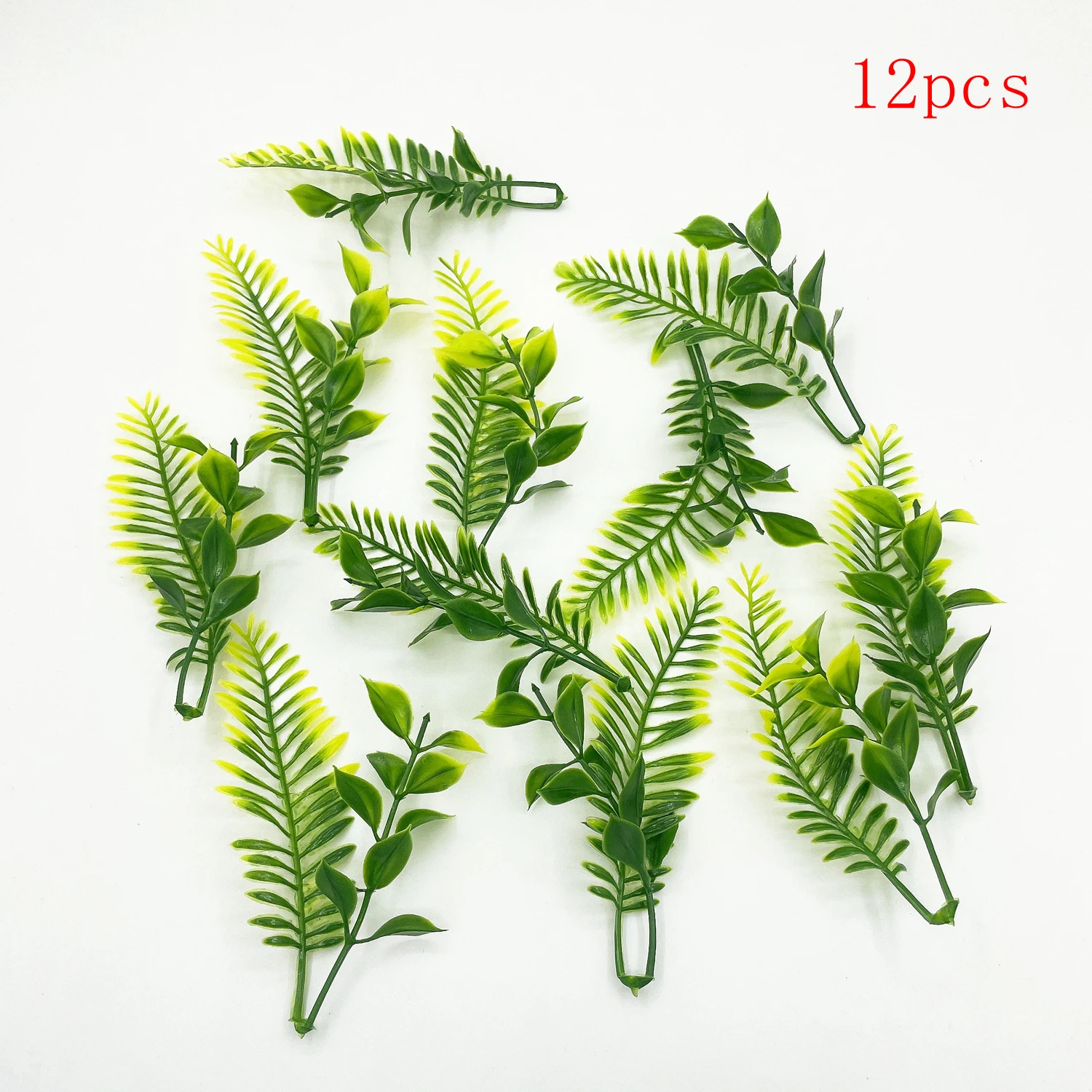 12 Stücke Kunststoffblätter Künstliche Pflanze Blumen Zwei Gabeln Farnblatt Für Wohnkultur Wandbehang Tisch DIY Kranz Geschenk Scrapbooking – Detail 2