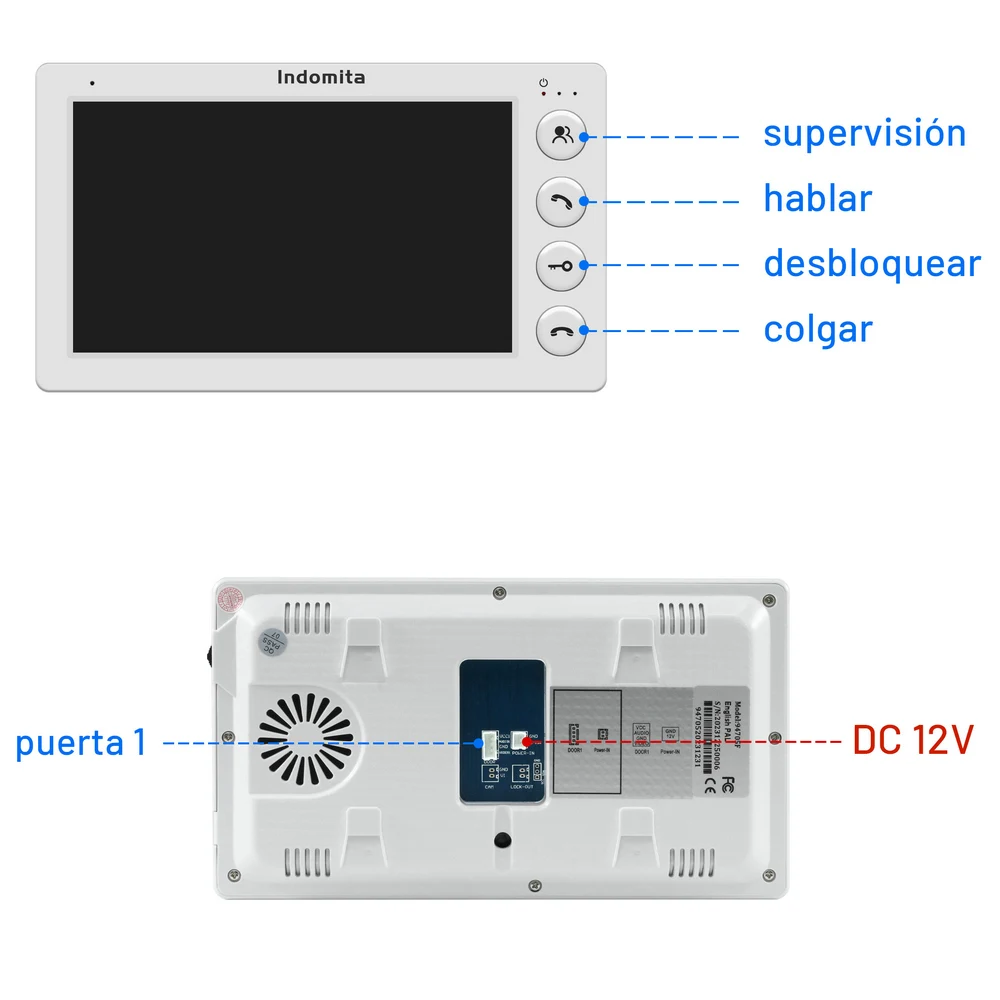 Indomita Video Door Phone for Home,Metal Call Panel Doorbell Wired,Outdoor Waterproof,Night Vision,Support Electric Lock Unlock