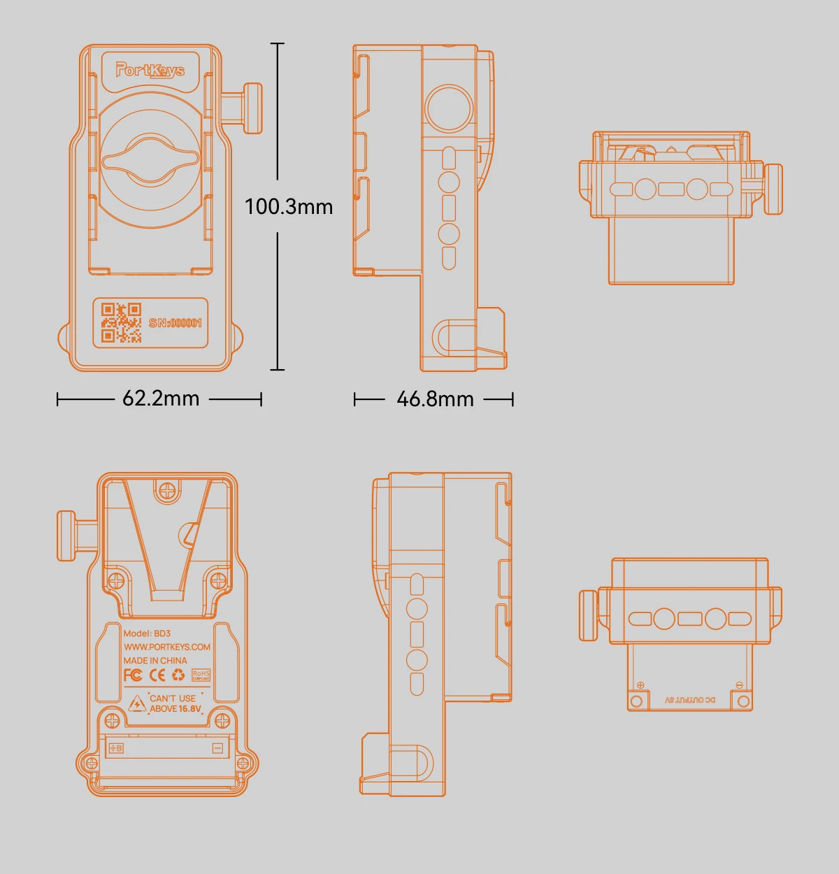 Portkeys BD3 BD4 Power Supply Double-sided NP-F/ V-mount Dummy Battery Module fo