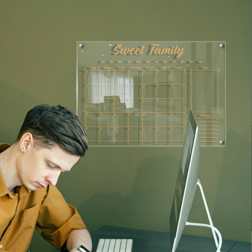 Classic Acrylic Calendar for Wall Oversize 24' X 18' Clear Home Office Glass Calander Dry Erase Board Large Reusable Whitebo