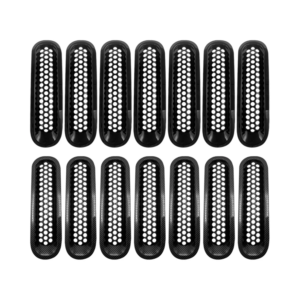 7pcs Car Clip-in Front Grille Mesh Inserts for Jeep Wrangler JK JKU 2007-2015
