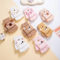 Convertible Flip Top Mittens for Kids Cute Cartoon Warm Winter Gloves Fingerless Full Finger Cover Animal Print Toddler Gloves