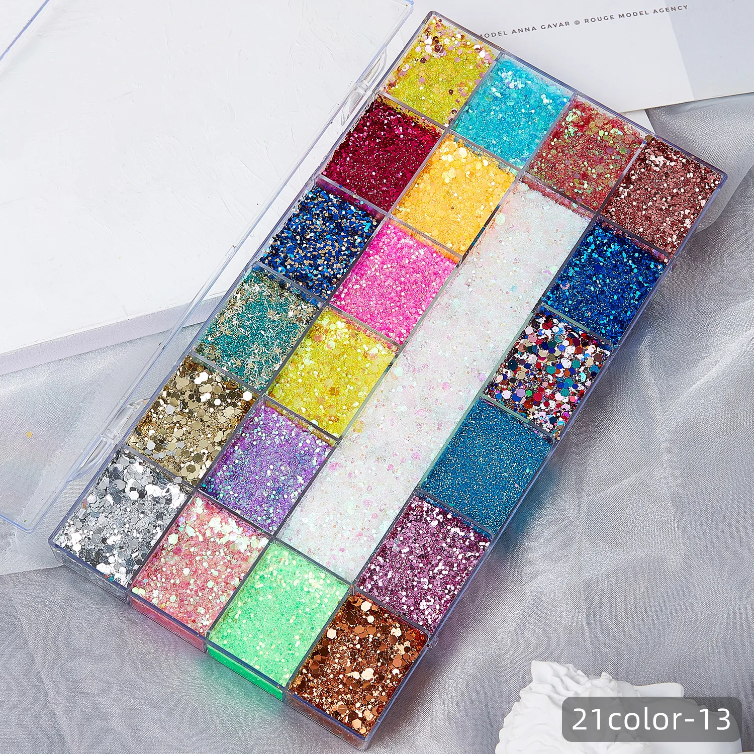 21 Color Chunky Glitter Eye Shadow Lips Nails Hairs Makeup Cosmetic Chunky Body Glitter for Face Glitter Gel Creamy Shimmer 3