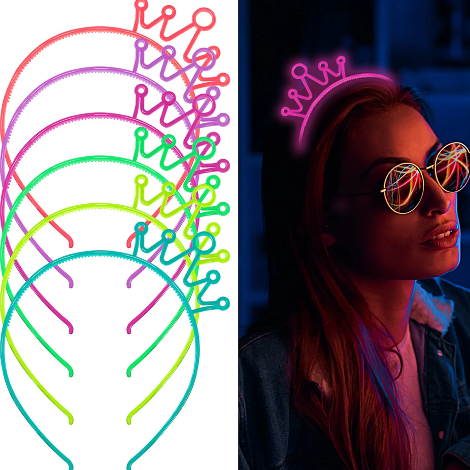 

Crown Glow Hair Band Colorful Luminous Headband Girls Birthday Hair Accessories Kids Adults Glow In The Dark Party Supplies