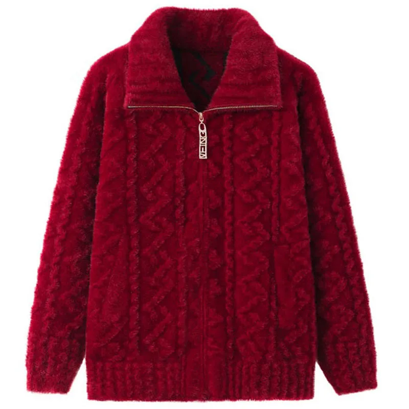 Imitation Mink Velvet Plus Cotton Thick Woolen Women's Coat Winter Fashion Slim Mid-length All-match Coat