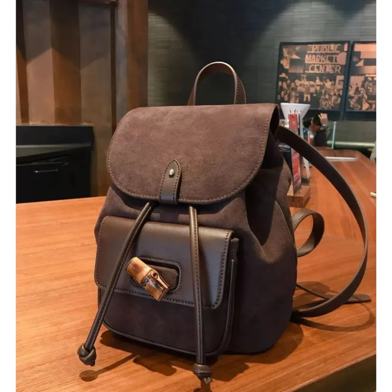 JIAERDI Hot Girls Brown Mini Backpack Women New Retro Versatile Suede Chic Y2k Backpacks Female Vintage Casual Mochila Aesthetic