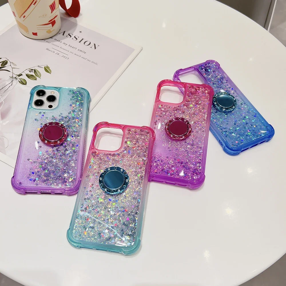Liquid Quicksand Bling Sequins Phone Case with Ring Holder Cover