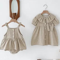 New Baby Sisters Summer Clothes Newborn Girls Romper Dress Infant Camisole One Piece Bodysuits Children Linen Short Sleeve Dress