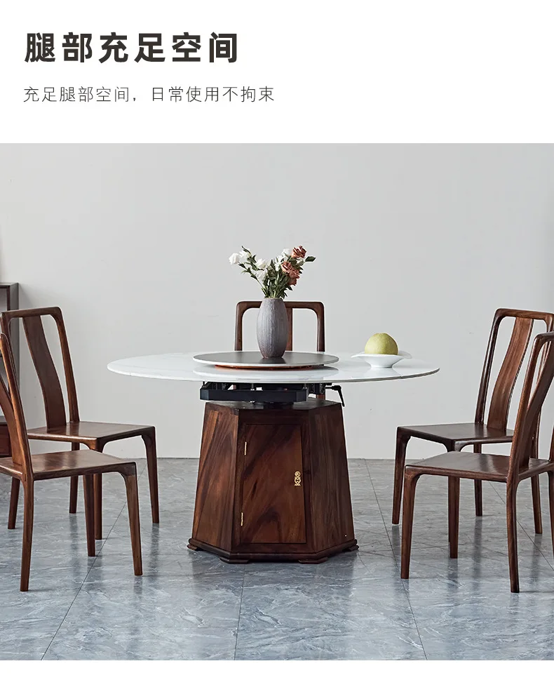 Dining table and chair combination high-end telescopic two solid wood rock slab small apartment round dining table