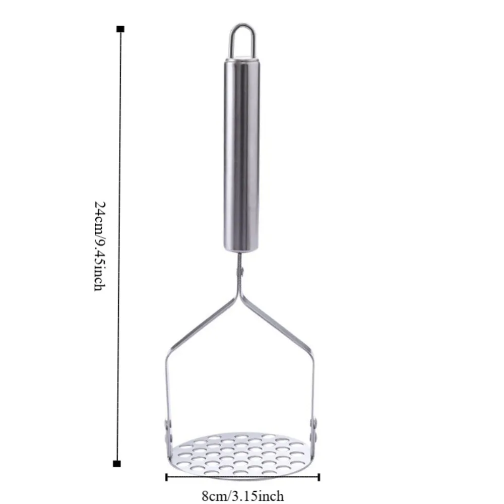 Practical Stainless Steel Potatoes Masher Rust-proof Handheld Potatoes Crusher Hangable Household Fruit Puree Maker Cooking