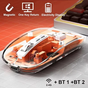 Transparent Magnetic Triple Mode Bluetooth compatible 2.4G Wireless Mouse One-Click Desktop Type-C Rechargeable Silent Mice Mute 1