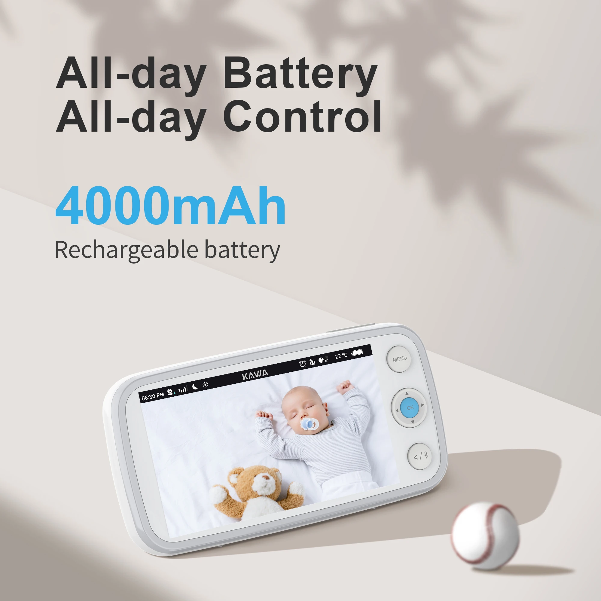 KAWA 2K niania elektroniczna Baby Monitor z kamery Audio wideo niania kamera bezprzewodowa z 4000mAh baterii 5 Cal ekran karty TF Night Vision 360 °