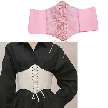 나비 프린트 여성 코르셋 PU 가죽 와이드 벨트, 여성 패션 슬리밍 허리 밴드, 탄성 코르셋, 바디 셰이퍼 드레스 거들