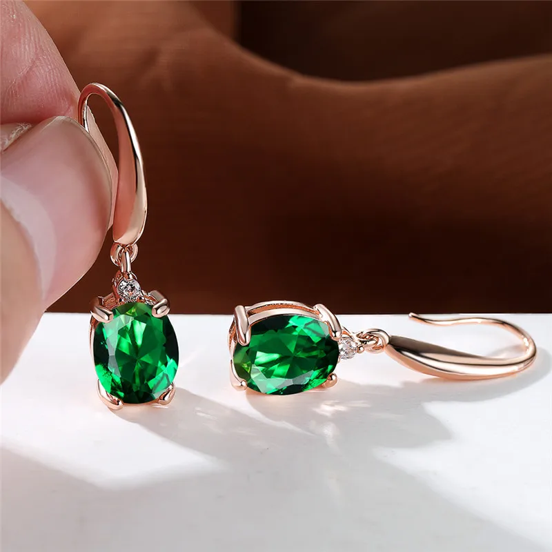 Aqua Blue Zircon Long Dangle Earrings Rainbow Crystal Oval Stone Drop Earrings Trendy Rose Gold Color Wedding Earrings For Women