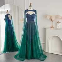 Luxury Dubai Fuchsia Evening Dresses with Cape Sleeves 2024 Emerald Green Women Wedding Party Dress 386 Customized 1