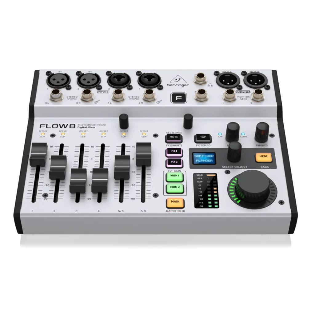 BEHRINGER-flow8 8 입력 디지털 믹서, 블루투스 오디오 및 앱 제어 내장 10x2 채널 USB 컴퓨터 오디오 인터페이스