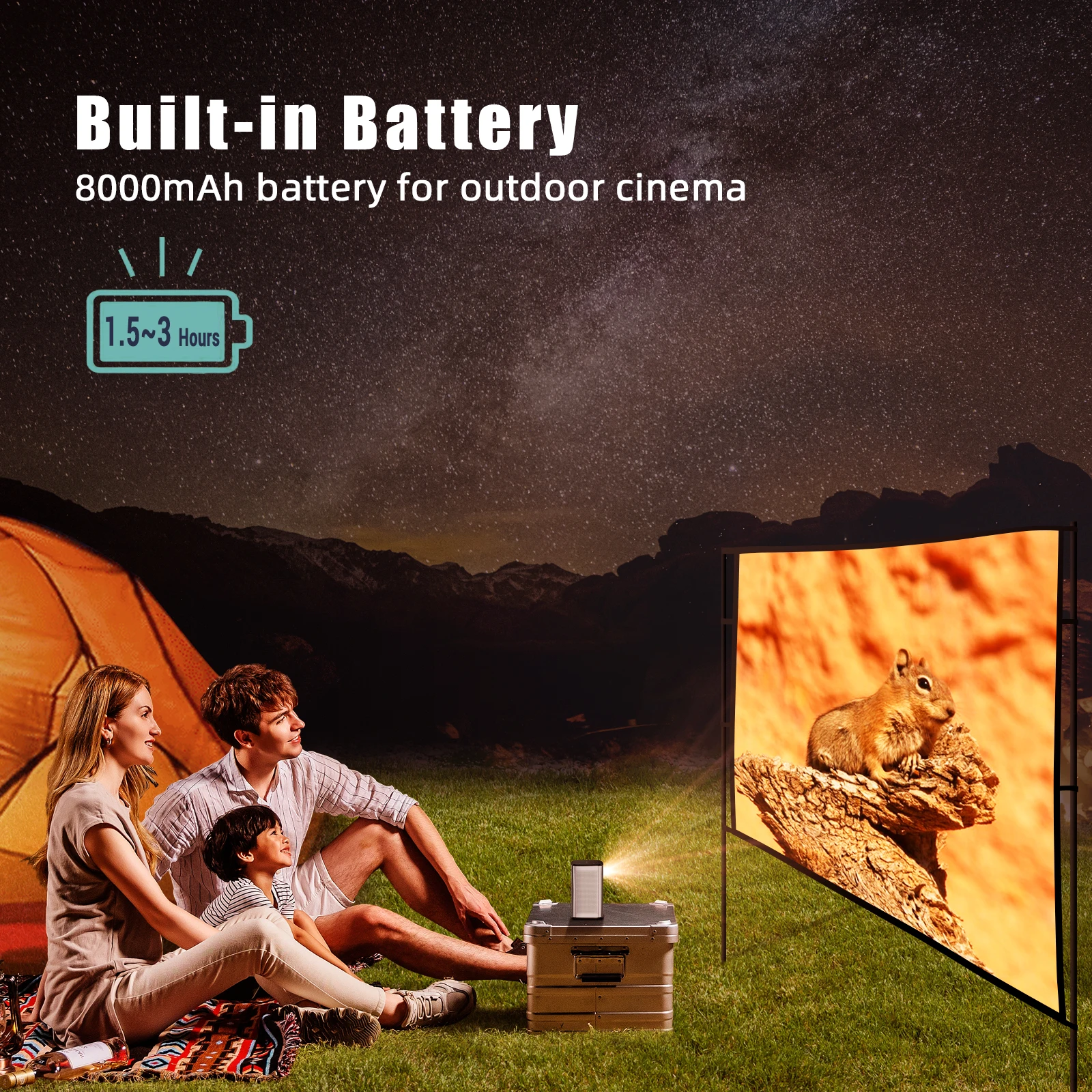 Mini Outdoor Teaching Pocket Portable Smart Android 3D 4K Video 1080P Projector with Auto-Focus 8000mAh Li-Battery