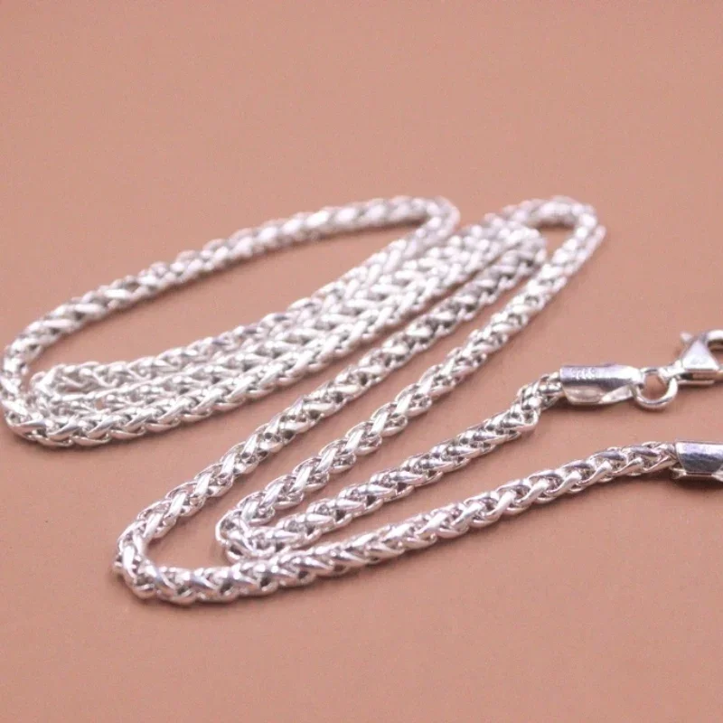 

Real Pure S925 Sterling Silver Chain Men Women 3mm Foxtail Wheat Necklace 16g / 50cm