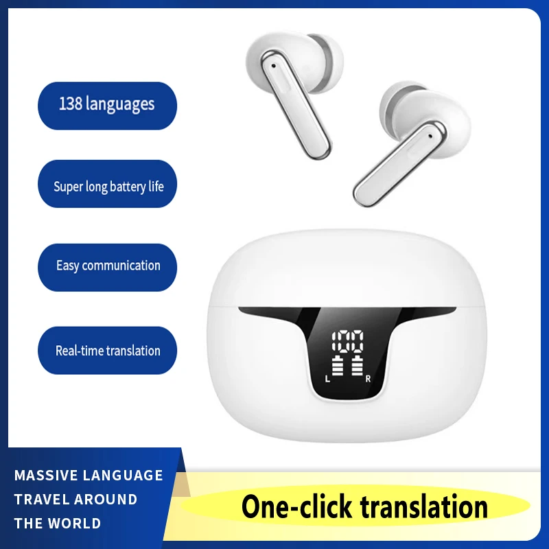New Top Smart Voice Translator Wireless Bluetooth Earphones Translation Multi 144 Languages Headphones Real Time Translate