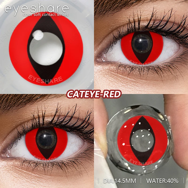 EYESHARE 1 Paar Cosplay Crazy Kontaktlinsen Cateye White Contact Anime Party Eyes Linsen Halloween Beauty Makeup Red Contact – Detail 11