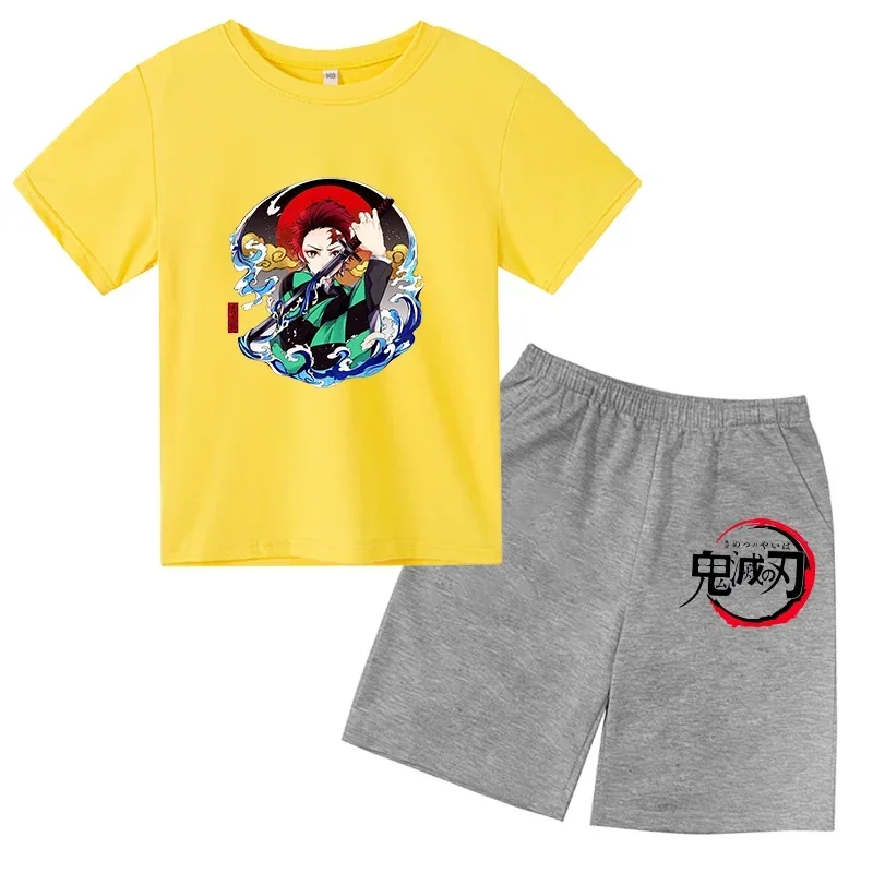 thumbnail image 1 of 2024 Verano Demon Slayer Camiseta estampada para niños 2 piezas Traje para niños y niñas Ropa de manga corta Top informal Conjunto de moda de anime, 1 of 5